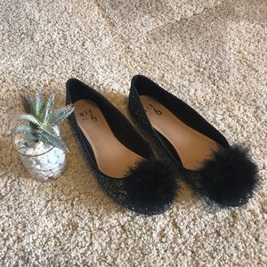 Mix No.6 Textured Metalic Pom Pom Ballet Flats